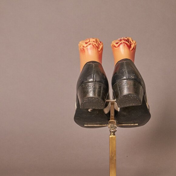 1970s Mod Black and White Heeled Loafers Shoes main image 7
